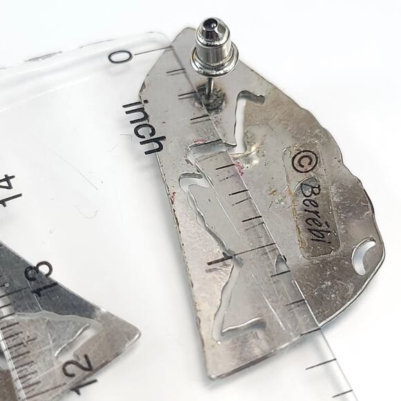 Vintage Blue Enamel Silver Geometric Earrings Bold 80s Statement Jewelry - Picture 9 of 10